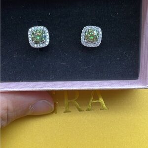 Elegant Green and Silver Stud Earrings